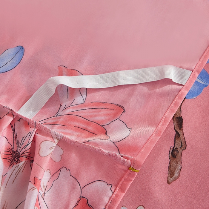 91家纺网 家纺一手货源 找家纺 梦柏 2020新款加厚磨毛四件套小版床裙款 幸福花开（粉）