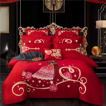 91家纺网 家纺一手货源 找家纺 甜咪咪 2020新款全棉绣花婚庆四件套 浓情蜜意红