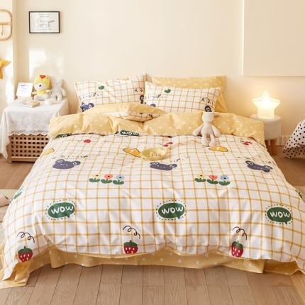 91家纺网 家纺一手货源 找家纺 仟网汇 2020新款全棉卡通系列四件套爱心熊-黄