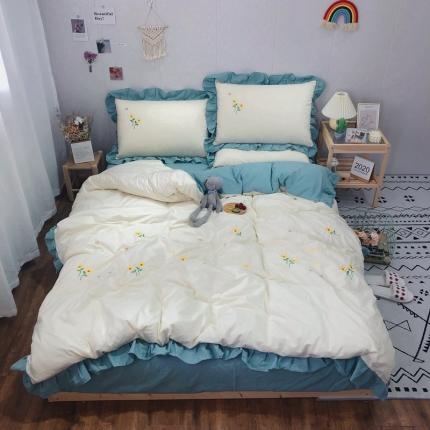 91家纺网 家纺一手货源 找家纺 麦朵 2020新款全棉水洗棉小清新四件套 花语-奶白