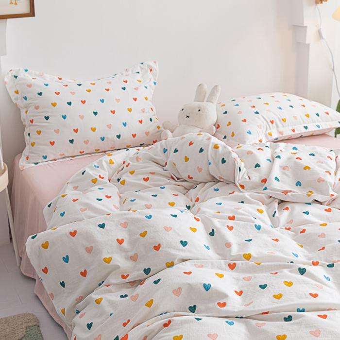 91家纺网 家纺一手货源 找家纺 2021A类全棉双层纱四件套纯棉三件套【小爱心】