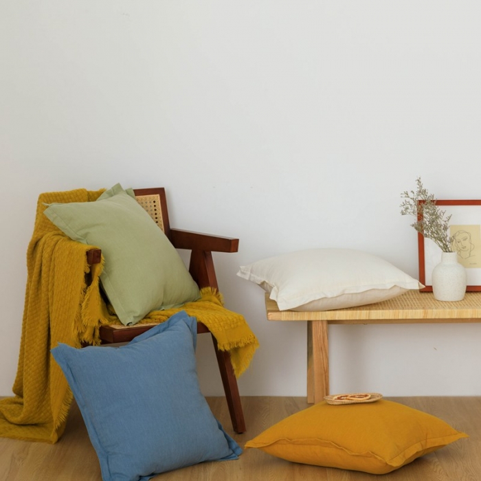 91家纺网 家纺一手货源 找家纺 美茉家居韩式棉麻纯色飞边抱枕素色麻棉大腰靠样板房装饰靠垫含芯 若草绿