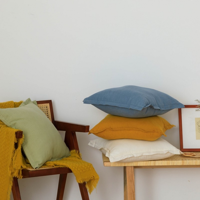 91家纺网 家纺一手货源 找家纺 美茉家居韩式棉麻纯色飞边抱枕素色麻棉大腰靠样板房装饰靠垫含芯 浅湖蓝