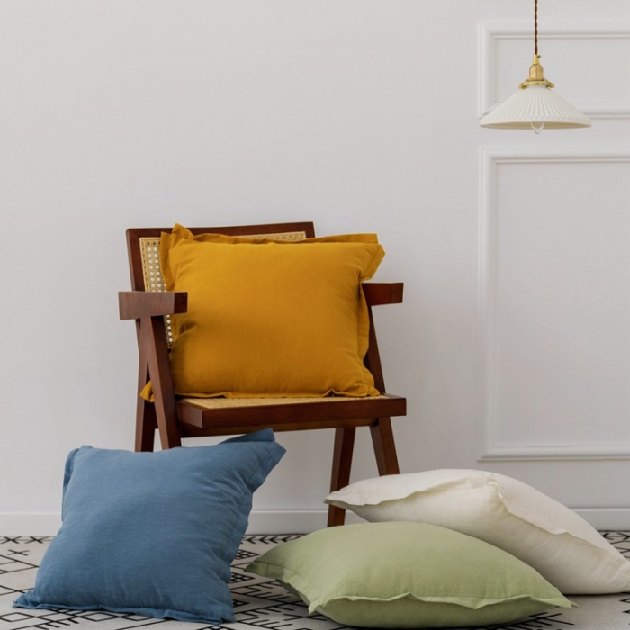 91家纺网 家纺一手货源 找家纺 美茉家居韩式棉麻纯色飞边抱枕素色麻棉大腰靠样板房装饰靠垫含芯 浅湖蓝