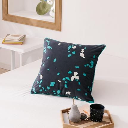 91家纺网 家纺一手货源 找家纺 美茉家居北欧水磨石印花抱枕荷兰绒数码靠垫 水磨石-黑