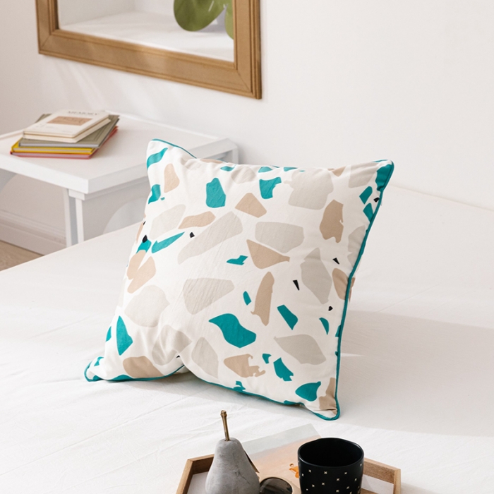 91家纺网 家纺一手货源 找家纺 美茉家居北欧水磨石印花抱枕荷兰绒数码靠垫 水磨石-绿