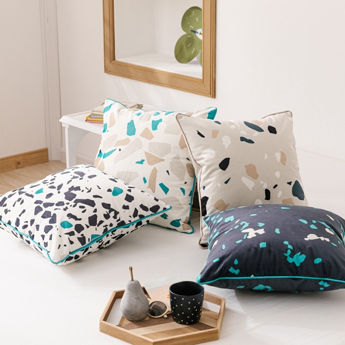 91家纺网 家纺一手货源 找家纺 美茉家居北欧水磨石印花抱枕荷兰绒数码靠垫 水磨石-白