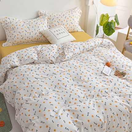 91家纺网 家纺一手货源 找家纺 2021A类全棉双层纱四件套纯棉三件套【小洋槐】