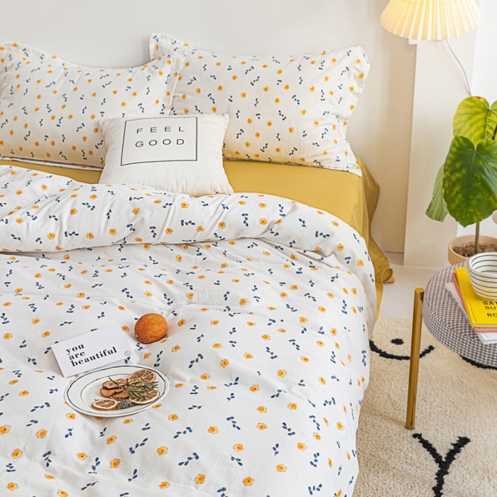 91家纺网 家纺一手货源 找家纺 2021A类全棉双层纱四件套纯棉三件套【小洋槐】