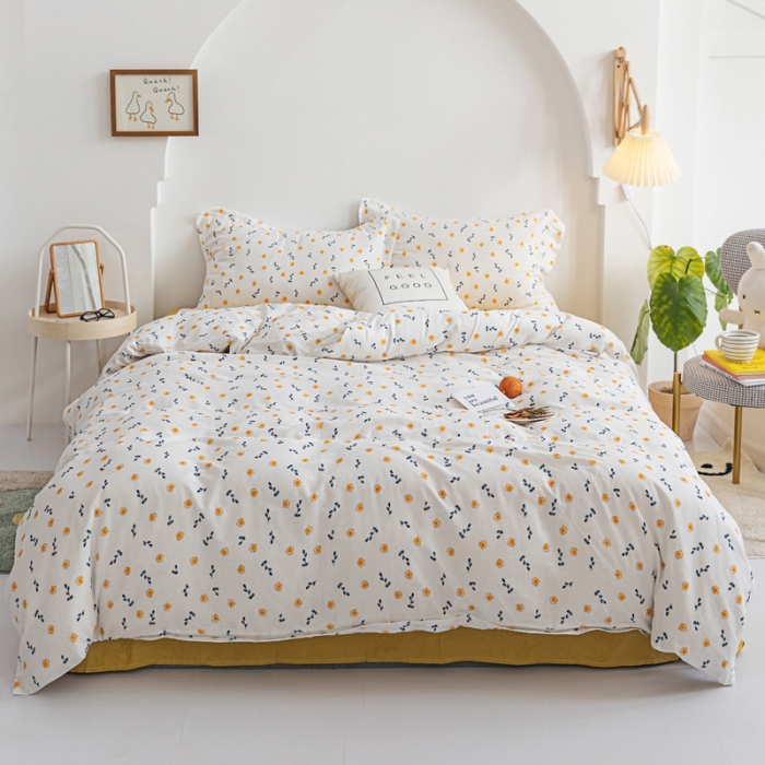 91家纺网 家纺一手货源 找家纺 2021A类全棉双层纱四件套纯棉三件套【小洋槐】