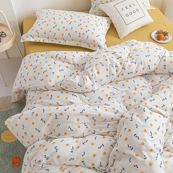 91家纺网 家纺一手货源 找家纺 2021A类全棉双层纱四件套纯棉三件套【小洋槐】