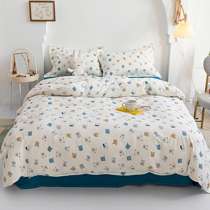 91家纺网 家纺一手货源 找家纺 2021A类全棉双层纱四件套纯棉三件套【萌熊】