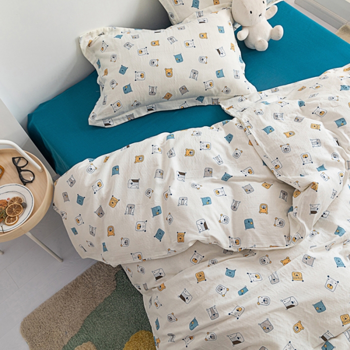 91家纺网 家纺一手货源 找家纺 2021A类全棉双层纱四件套纯棉三件套【萌熊】