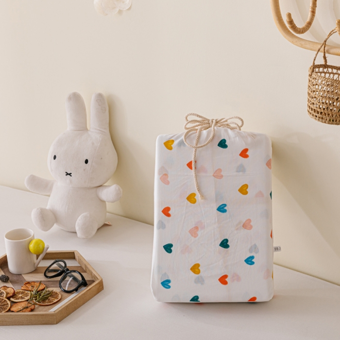 91家纺网 家纺一手货源 找家纺 2021A类全棉双层纱四件套纯棉三件套【小爱心】