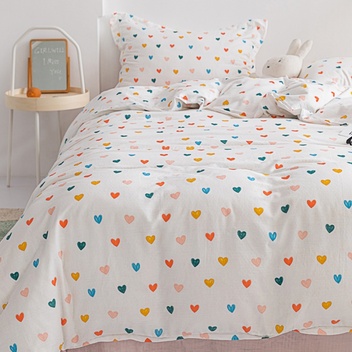 91家纺网 家纺一手货源 找家纺 2021A类全棉双层纱四件套纯棉三件套【小爱心】