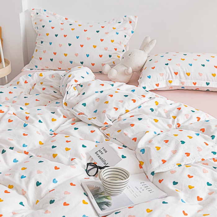 91家纺网 家纺一手货源 找家纺 2021A类全棉双层纱四件套纯棉三件套【小爱心】