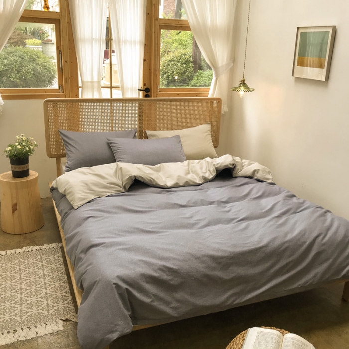 91家纺网 家纺一手货源 找家纺 雲归梦 2020新款北欧风纯色全棉四件套 卡洛-灰黄