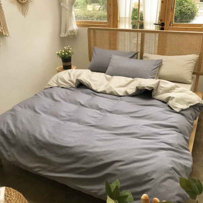 91家纺网 家纺一手货源 找家纺 雲归梦 2020新款北欧风纯色全棉四件套 卡洛-灰黄