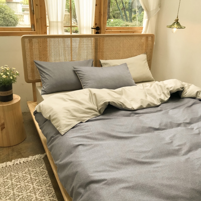 91家纺网 家纺一手货源 找家纺 雲归梦 2020新款北欧风纯色全棉四件套 卡洛-灰黄