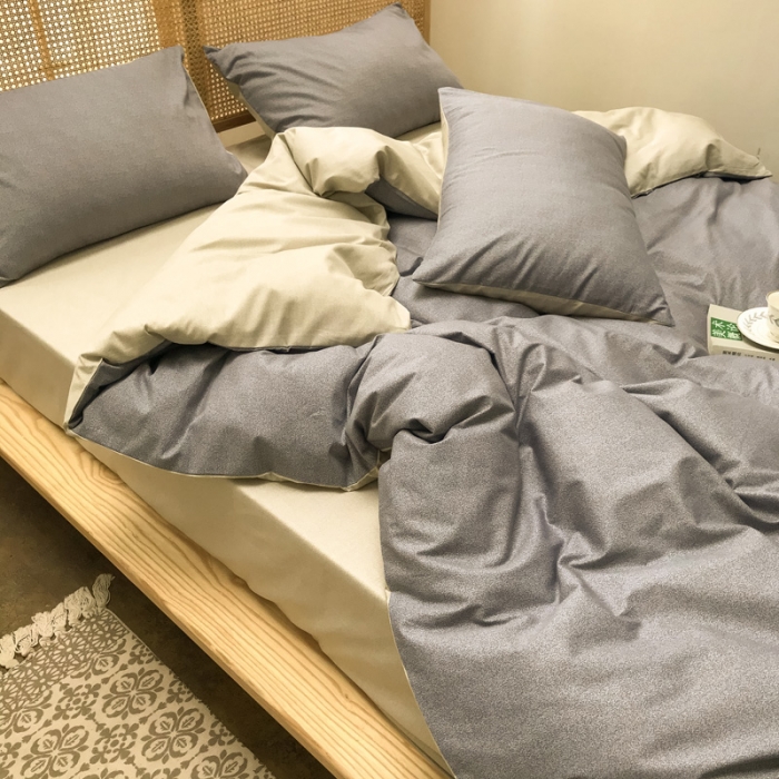 91家纺网 家纺一手货源 找家纺 雲归梦 2020新款北欧风纯色全棉四件套 卡洛-灰黄