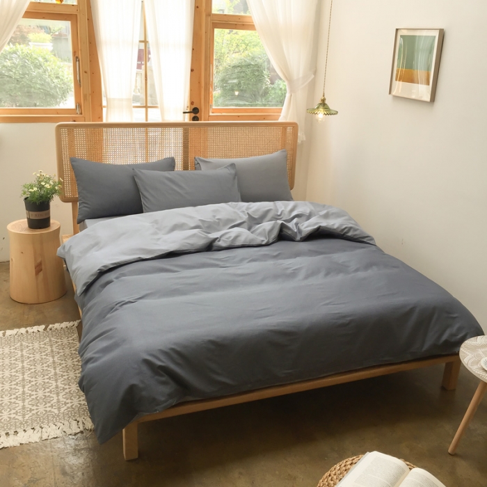 91家纺网 家纺一手货源 找家纺 雲归梦 2020新款北欧风纯色全棉四件套 卡洛-蓝浅灰