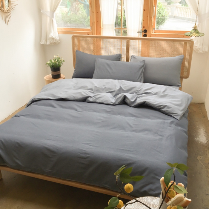 91家纺网 家纺一手货源 找家纺 雲归梦 2020新款北欧风纯色全棉四件套 卡洛-蓝浅灰