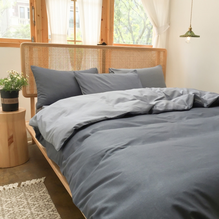 91家纺网 家纺一手货源 找家纺 雲归梦 2020新款北欧风纯色全棉四件套 卡洛-蓝浅灰