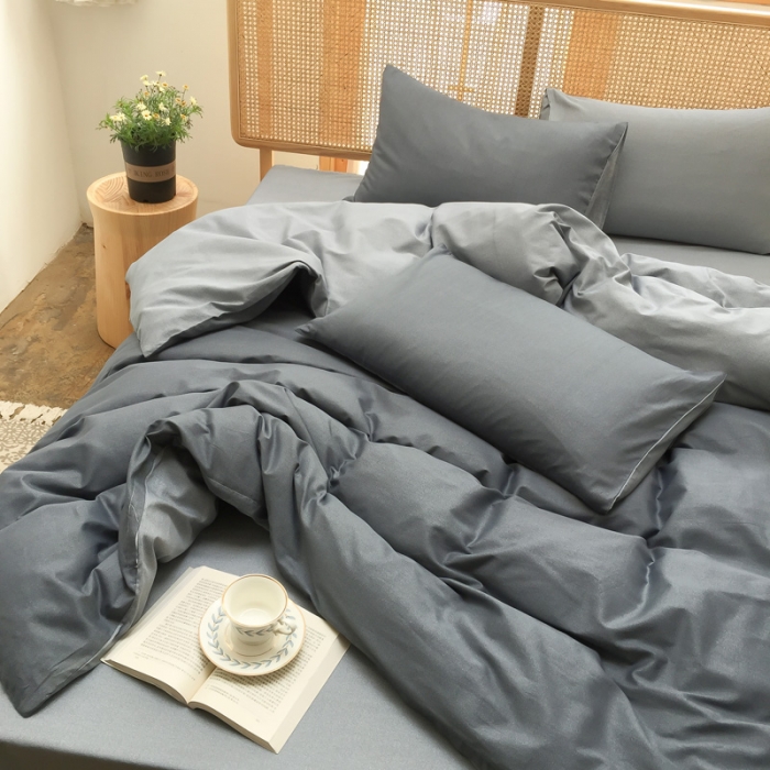 91家纺网 家纺一手货源 找家纺 雲归梦 2020新款北欧风纯色全棉四件套 卡洛-蓝浅灰