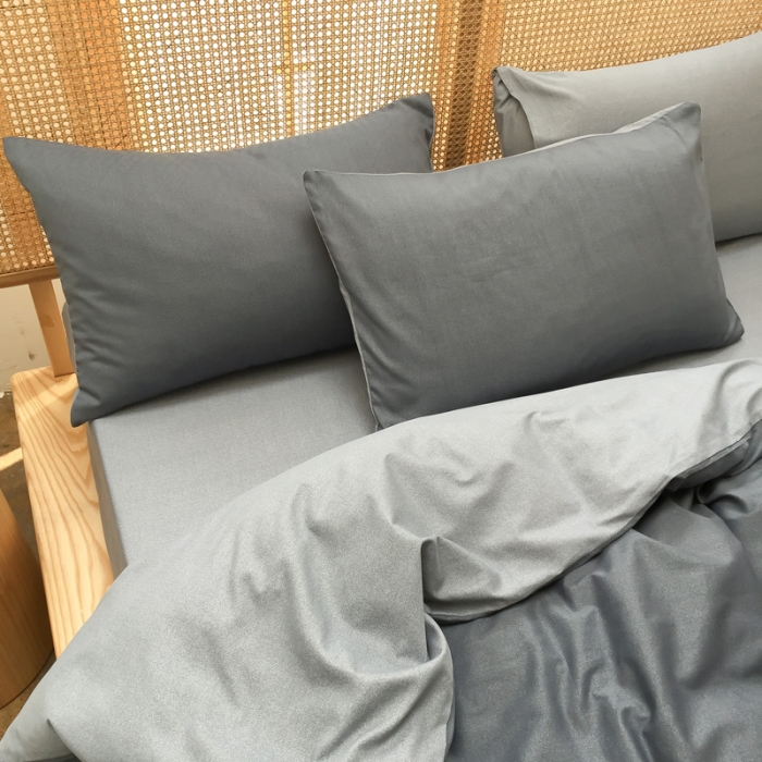 91家纺网 家纺一手货源 找家纺 雲归梦 2020新款北欧风纯色全棉四件套 卡洛-蓝浅灰