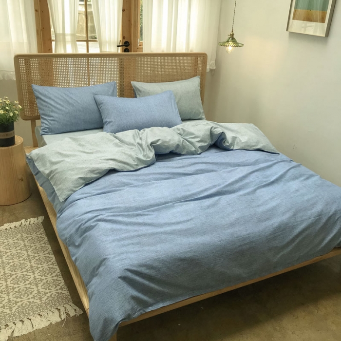 91家纺网 家纺一手货源 找家纺 雲归梦 2020新款北欧风纯色全棉四件套 清新时代-蓝灰