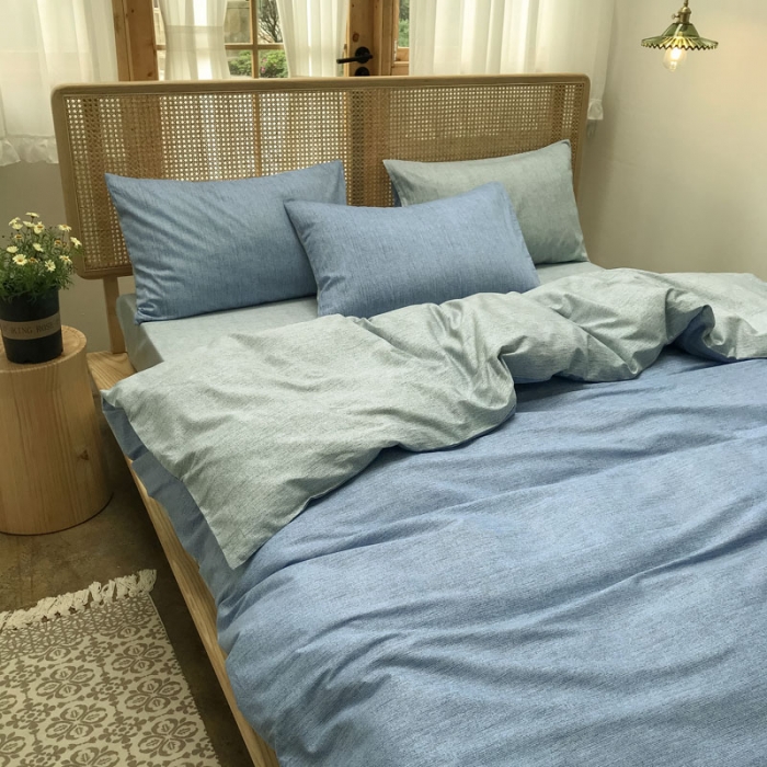 91家纺网 家纺一手货源 找家纺 雲归梦 2020新款北欧风纯色全棉四件套 清新时代-蓝灰