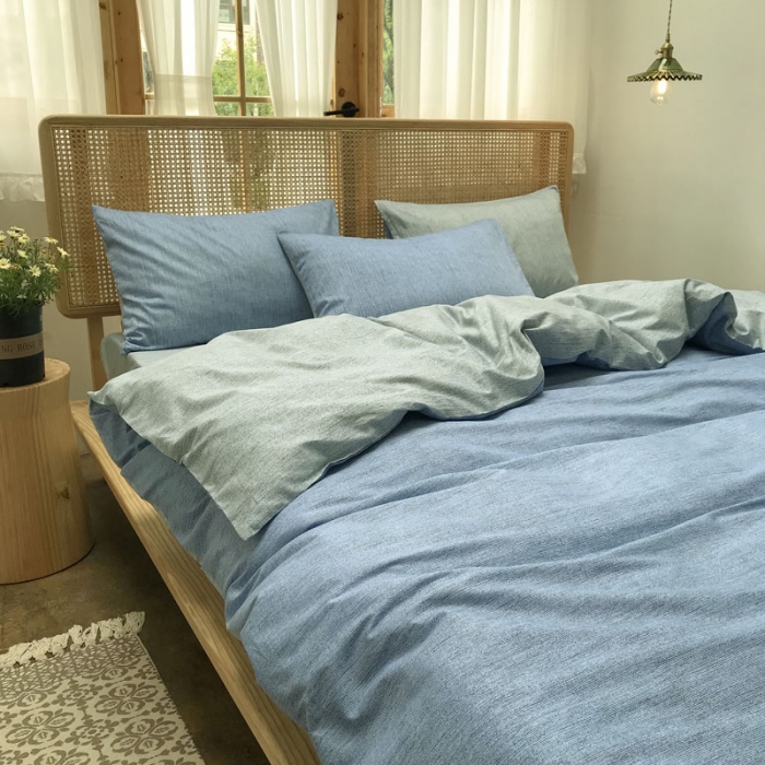 91家纺网 家纺一手货源 找家纺 雲归梦 2020新款北欧风纯色全棉四件套 清新时代-蓝灰