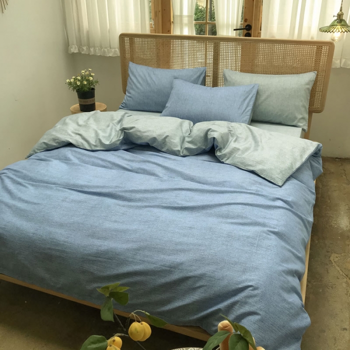 91家纺网 家纺一手货源 找家纺 雲归梦 2020新款北欧风纯色全棉四件套 清新时代-蓝灰