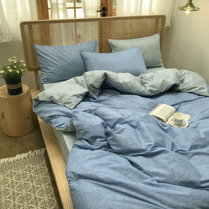 91家纺网 家纺一手货源 找家纺 雲归梦 2020新款北欧风纯色全棉四件套 清新时代-蓝灰