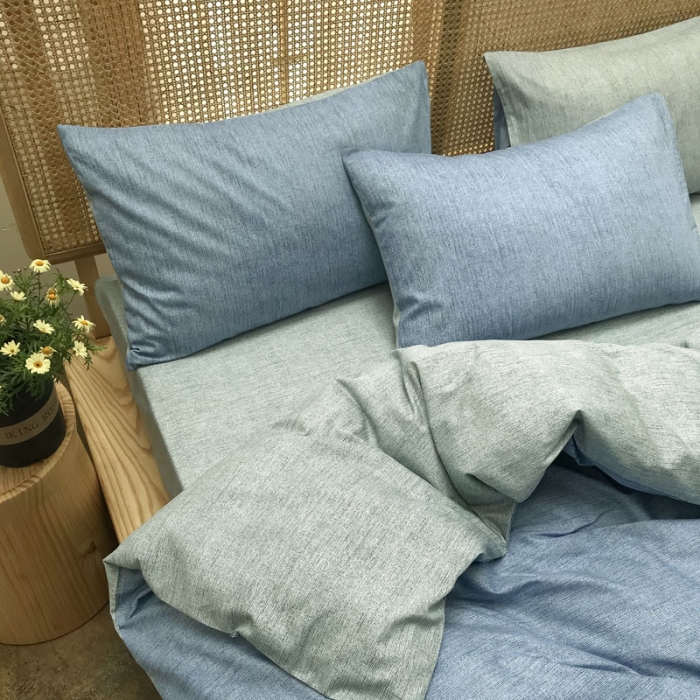 91家纺网 家纺一手货源 找家纺 雲归梦 2020新款北欧风纯色全棉四件套 清新时代-蓝灰