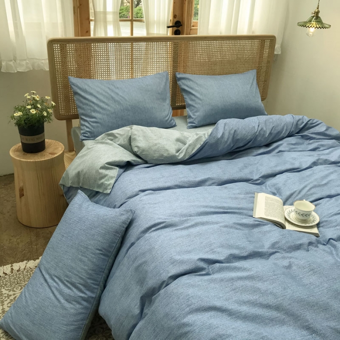 91家纺网 家纺一手货源 找家纺 雲归梦 2020新款北欧风纯色全棉四件套 清新时代-蓝灰