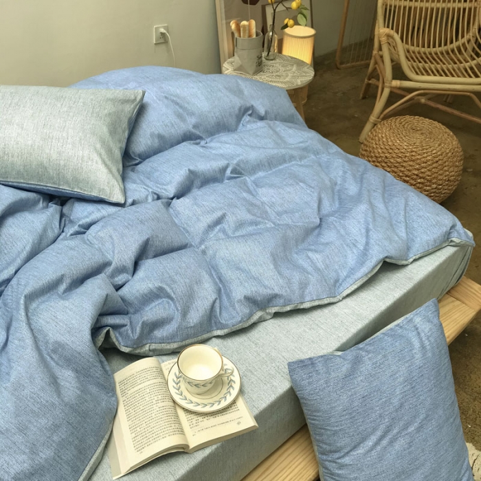 91家纺网 家纺一手货源 找家纺 雲归梦 2020新款北欧风纯色全棉四件套 清新时代-蓝灰