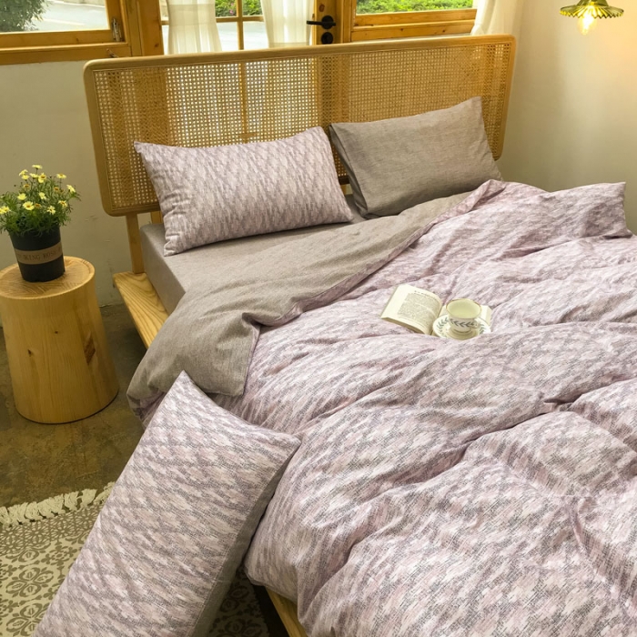 91家纺网 家纺一手货源 找家纺 雲归梦 2020新款北欧风纯色全棉四件套 西西里蜜彩粉