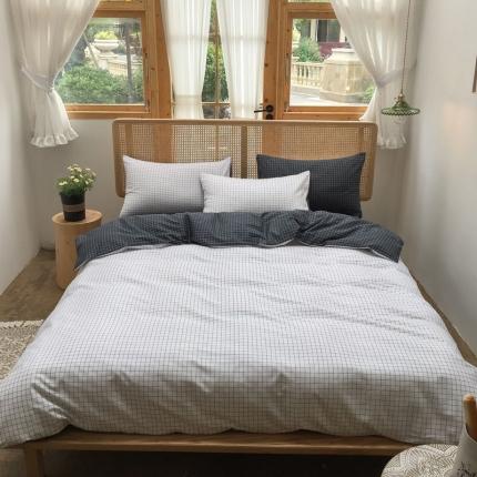 91家纺网 家纺一手货源 找家纺 雲归梦 2020新款北欧风纯色全棉四件套 自由格-白