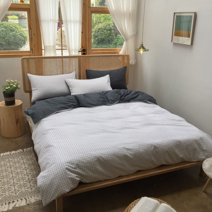 91家纺网 家纺一手货源 找家纺 雲归梦 2020新款北欧风纯色全棉四件套 自由格-白