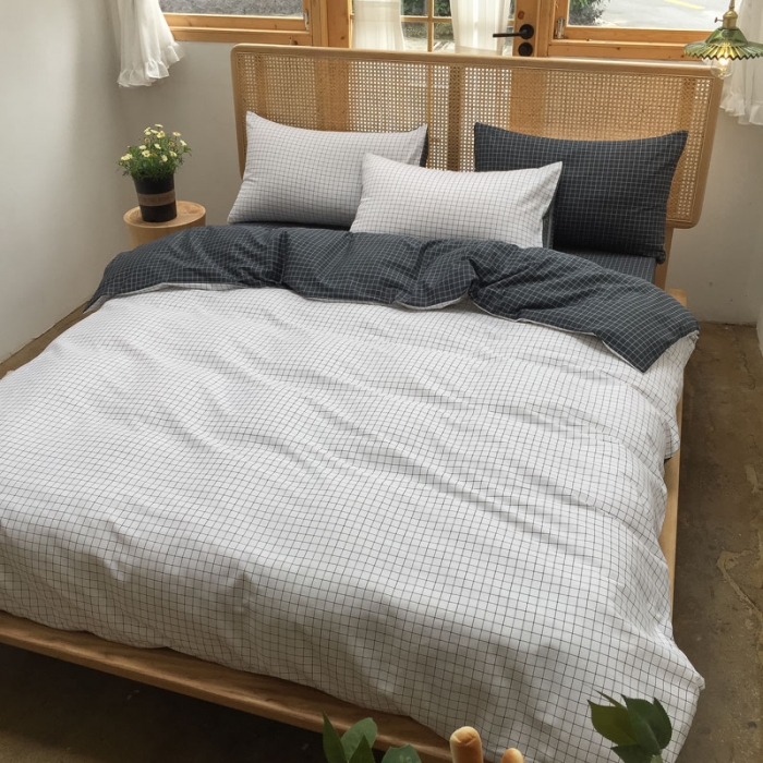 91家纺网 家纺一手货源 找家纺 雲归梦 2020新款北欧风纯色全棉四件套 自由格-白