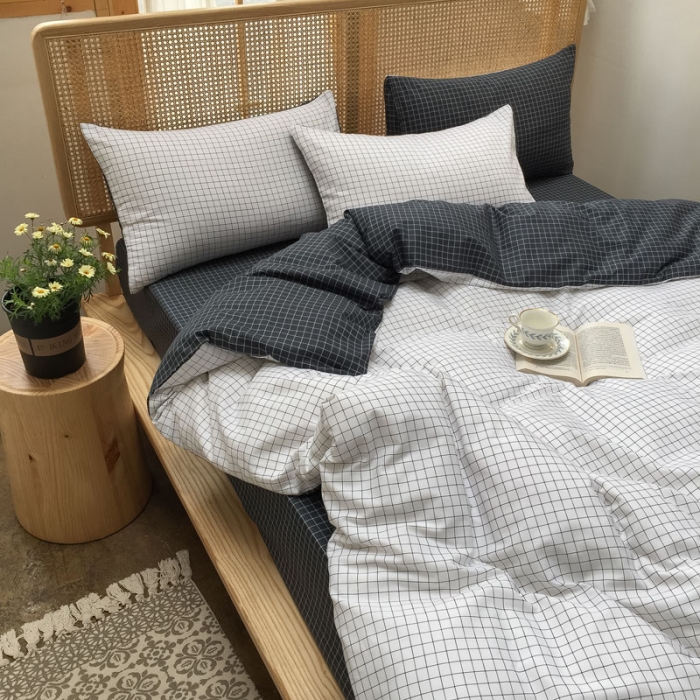 91家纺网 家纺一手货源 找家纺 雲归梦 2020新款北欧风纯色全棉四件套 自由格-白