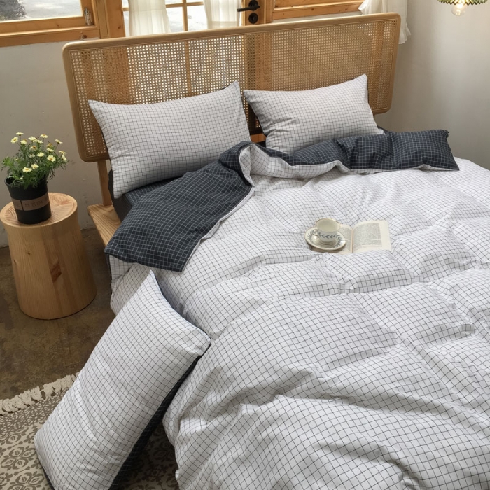 91家纺网 家纺一手货源 找家纺 雲归梦 2020新款北欧风纯色全棉四件套 自由格-白