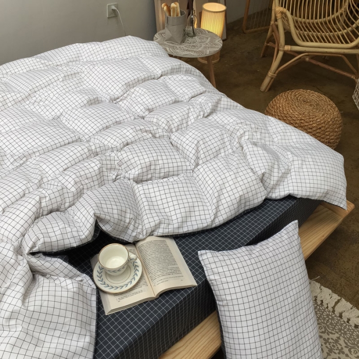 91家纺网 家纺一手货源 找家纺 雲归梦 2020新款北欧风纯色全棉四件套 自由格-白