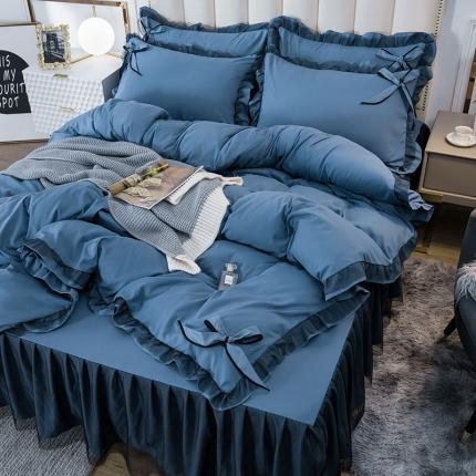 91家纺网 家纺一手货源 找家纺 金米诺 2020加厚韩版花边水洗棉磨毛四件套 景泰蓝