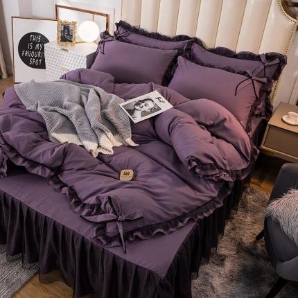 91家纺网 家纺一手货源 找家纺 金米诺 2020加厚韩版花边水洗棉磨毛四件套 丁香紫