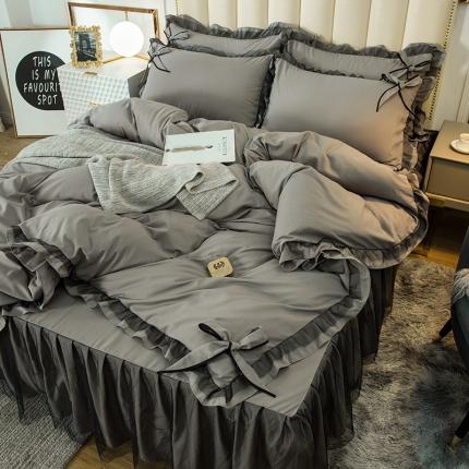 91家纺网 家纺一手货源 找家纺 金米诺 2020加厚韩版花边水洗棉磨毛四件套 星云灰