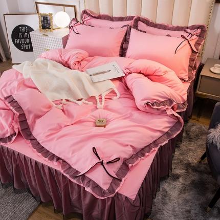 91家纺网 家纺一手货源 找家纺 金米诺 2020加厚韩版花边水洗棉磨毛四件套 藕荷玉