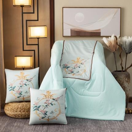 91家纺网 家纺一手货源 找家纺 （总）宝马家纺 2022新中式60贡缎绣花抱枕被 靠垫被