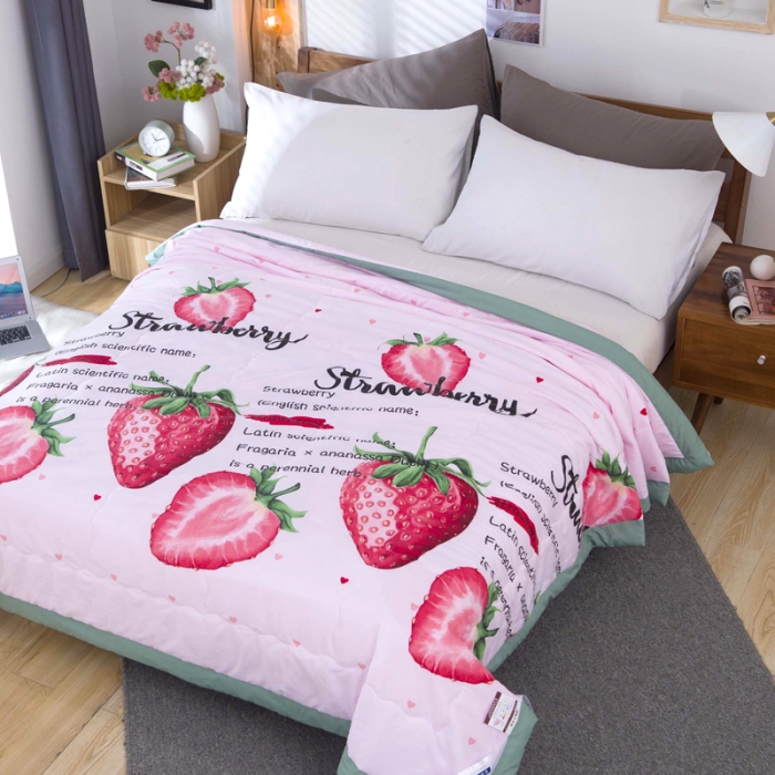 91家纺网 家纺一手货源 找家纺 一米阳光 2020新款大版水洗夏被 草莓